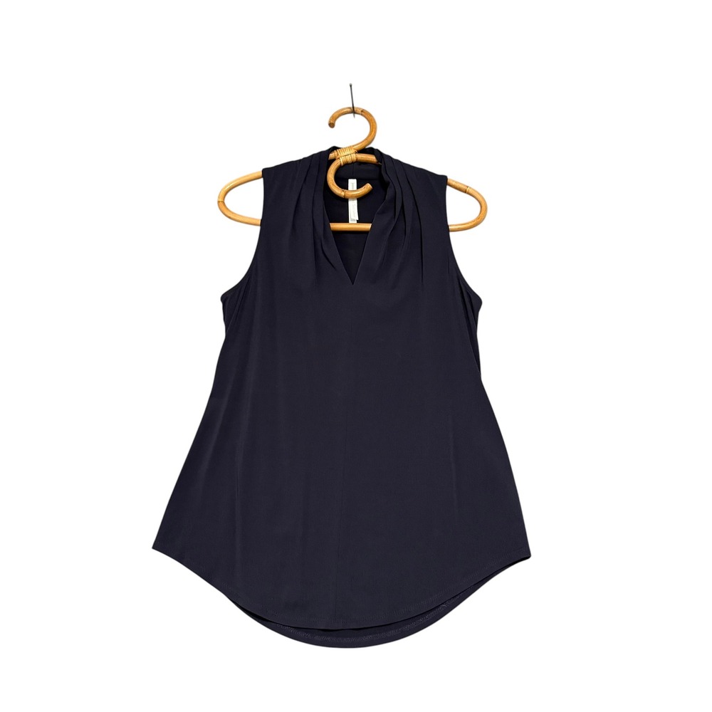 I by Iris Setlakwe | Blouse Navy Blue Sleeveless V-Neck Pleated Size 8